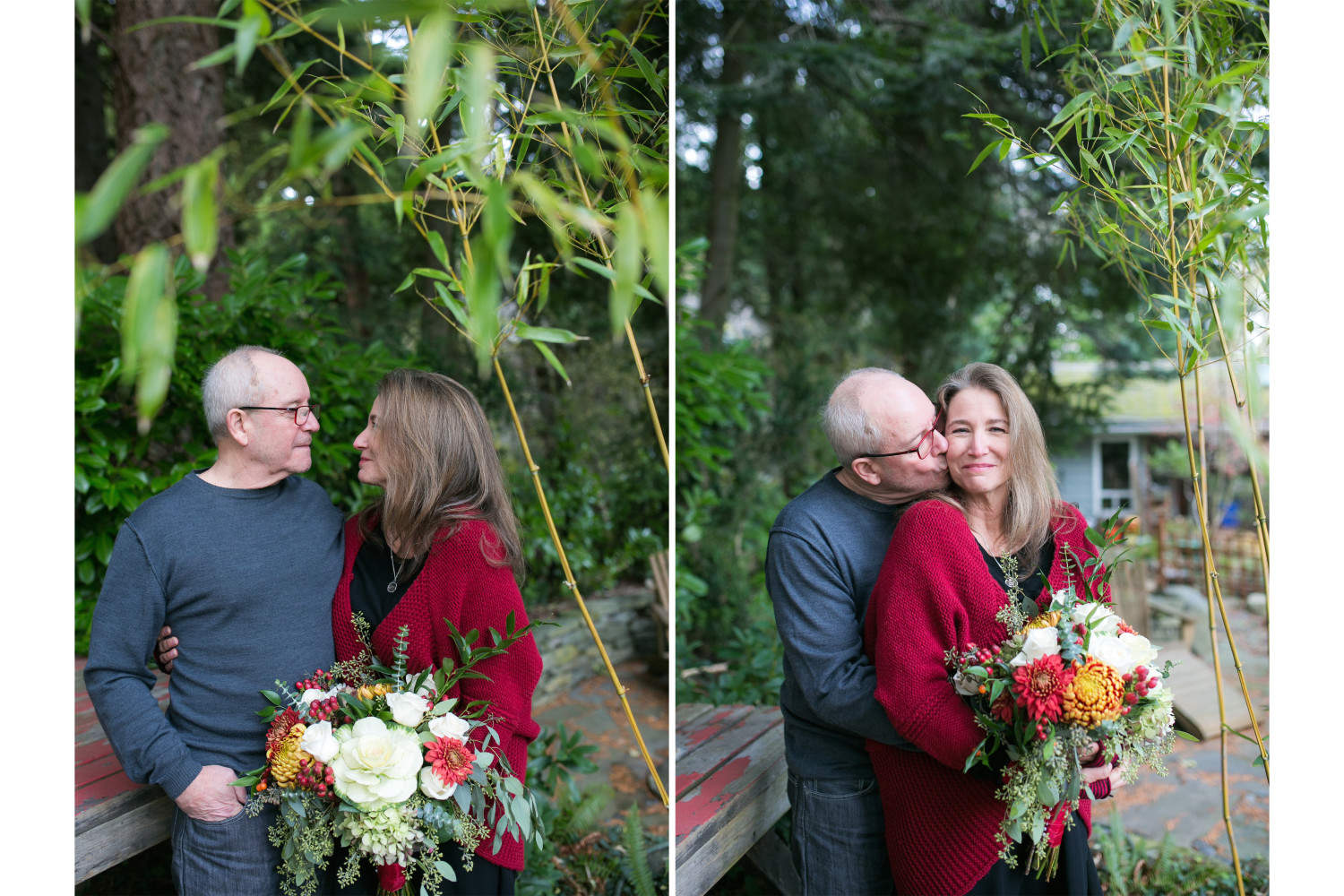 Bride and groom looking at each other and kissing.