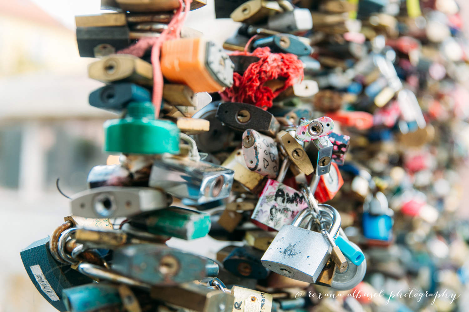 Close-up of locks during travel to Prague, Czech Republic in November of 2015.