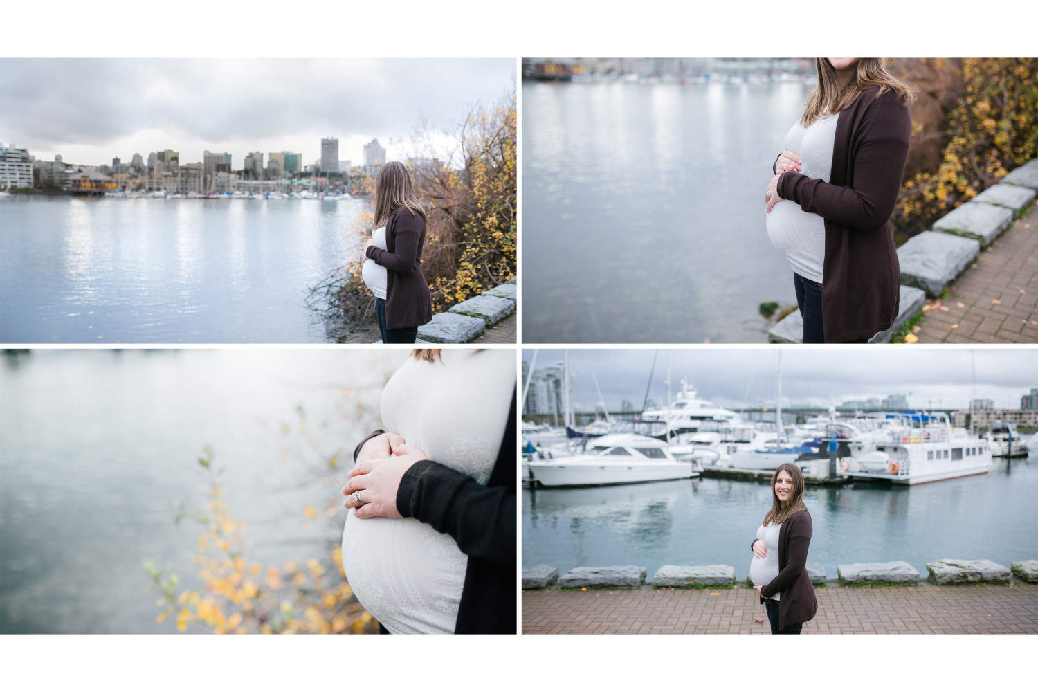 Mother to be standing on seawall during Vancouver maternity session.