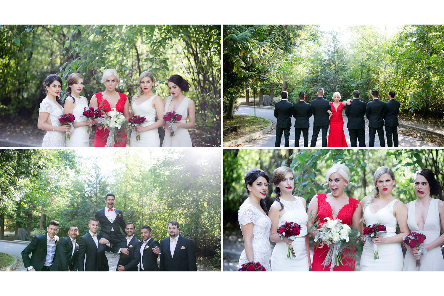 Bridesmaids posing in Stanley Park during bridal party shots portion of Persian Wedding.