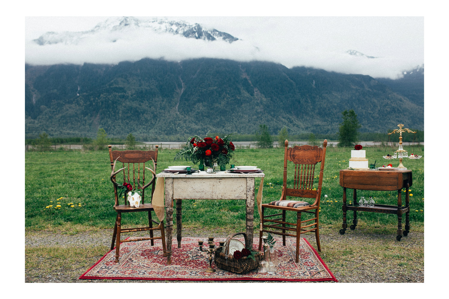 Decor details during fairytale bridal shoot at Fraser River Fishing Lodge.