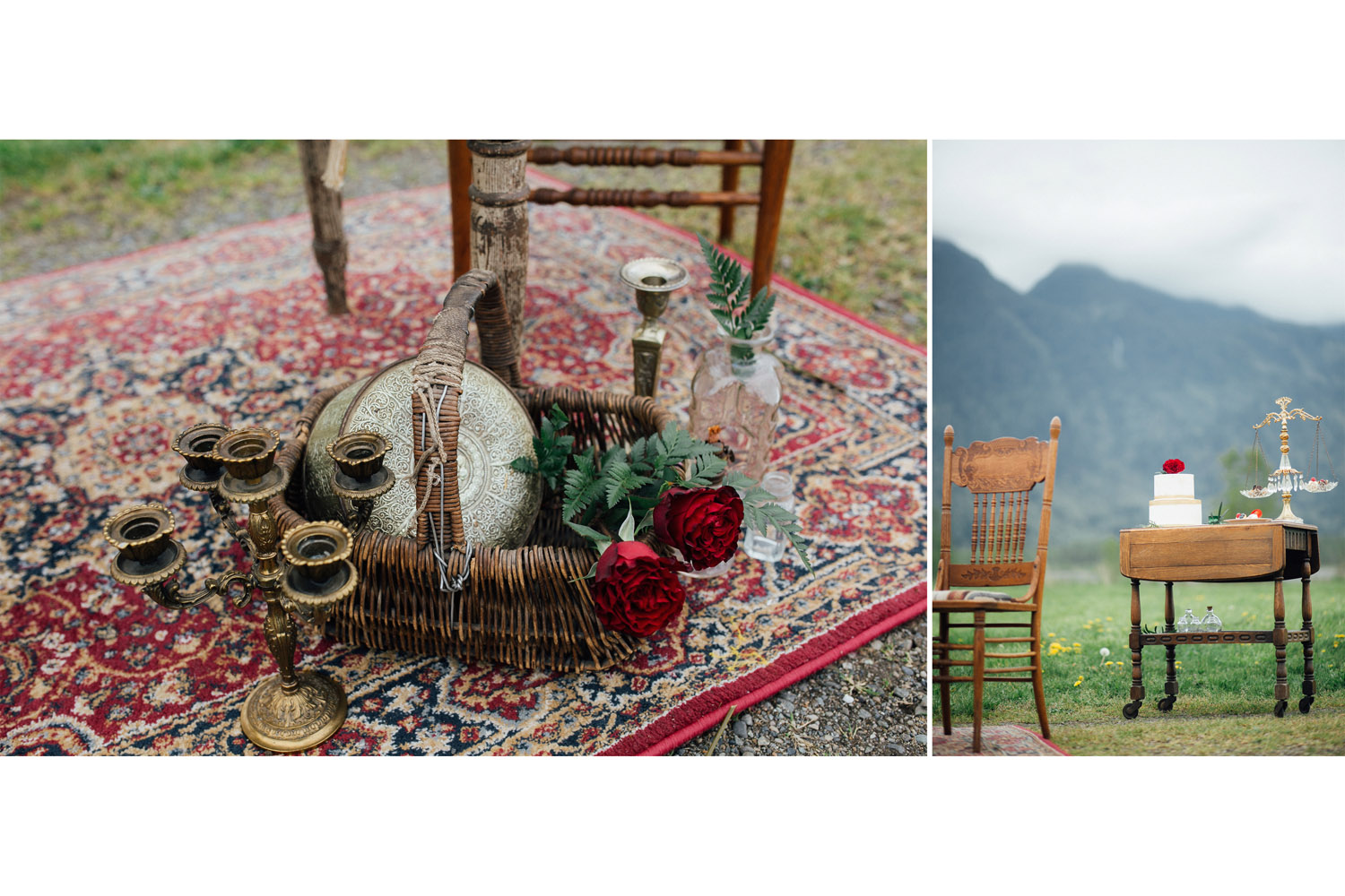 Decor details during fairytale bridal shoot at Fraser River Fishing Lodge.