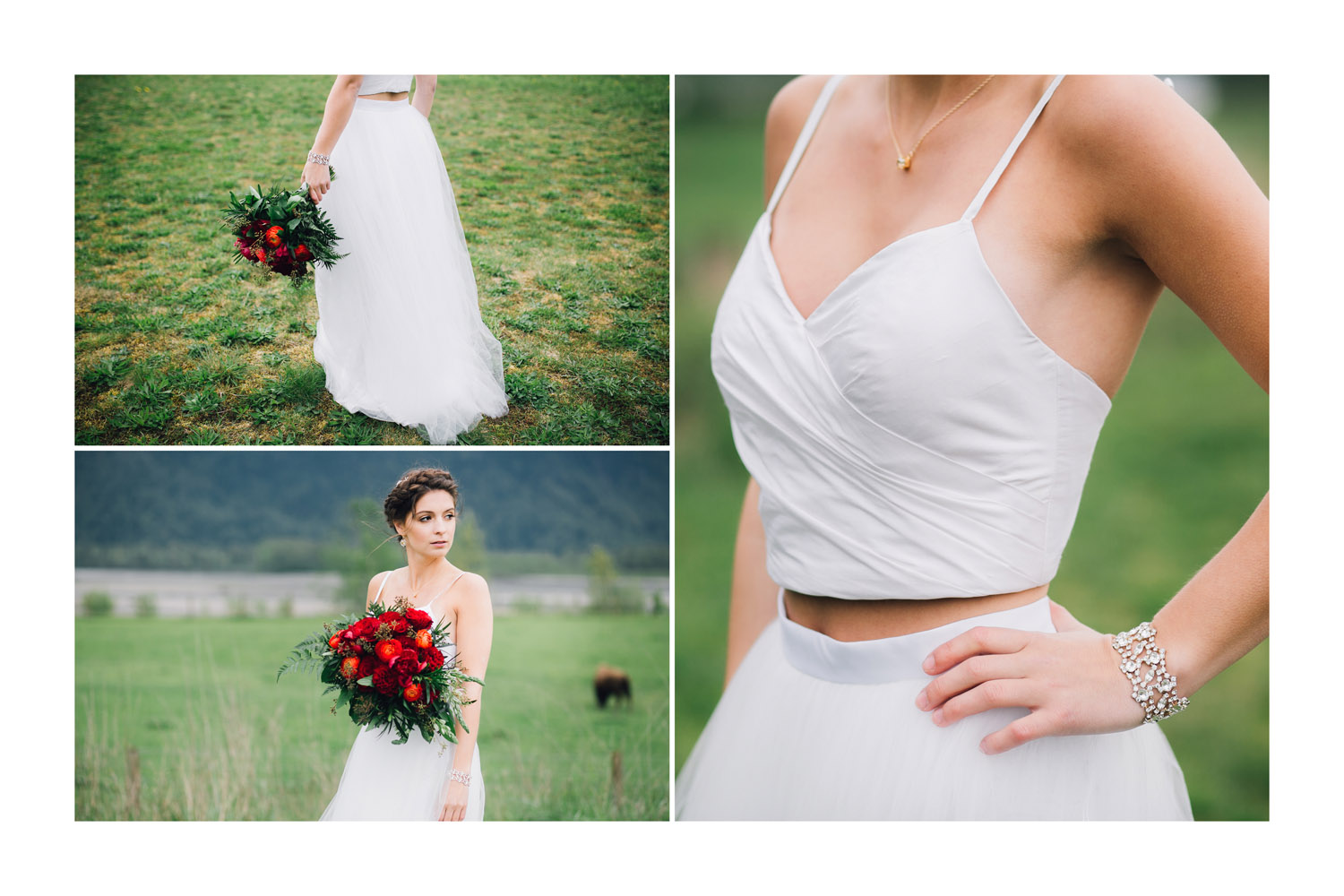 Bridal details during fairytale bridal shoot at Fraser River Fishing Lodge.
