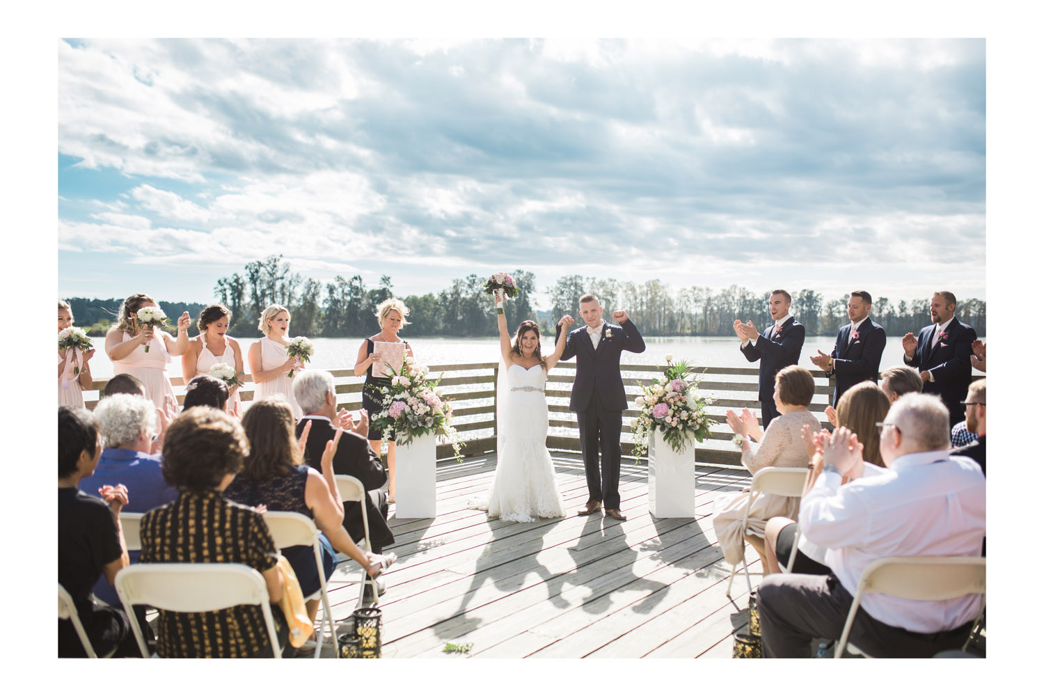 Bride and groom celebrating their wedding in Pitt Meadows