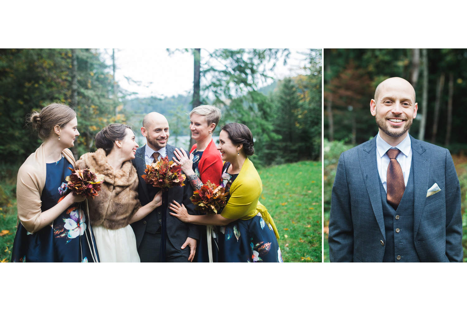 Gambier Island wedding bride and groom and friends