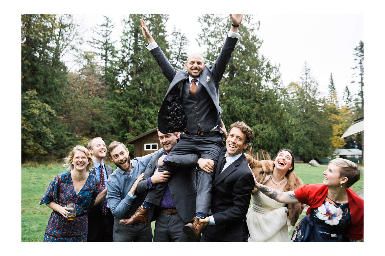 Gambier Island wedding groom and friends