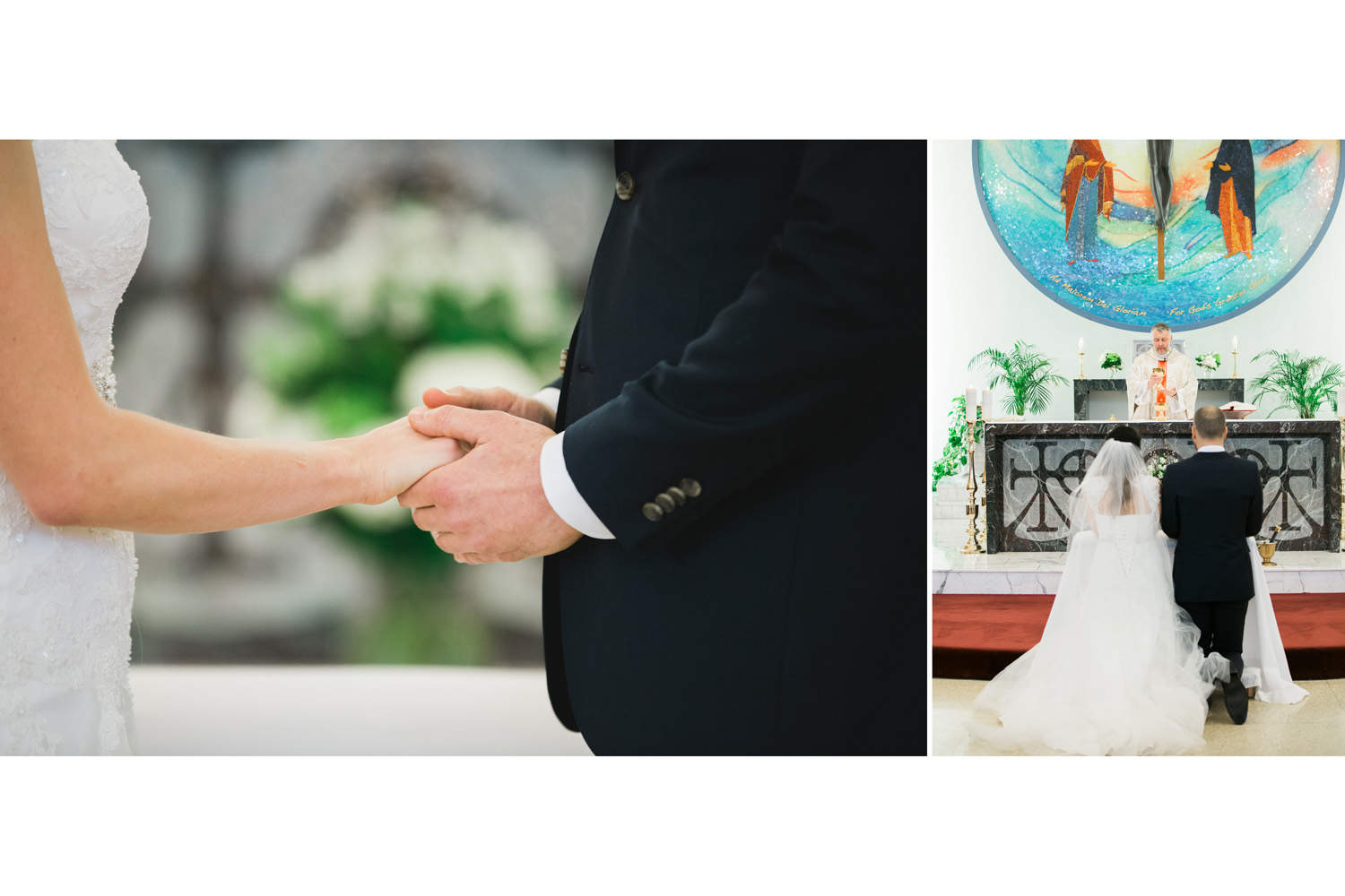 Vancouver wedding photographer image of the couple holding hands during the ceremony.