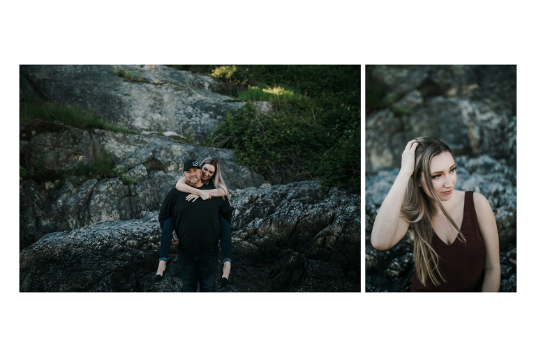 Couple posing during engagement session at Lighthouse Park.